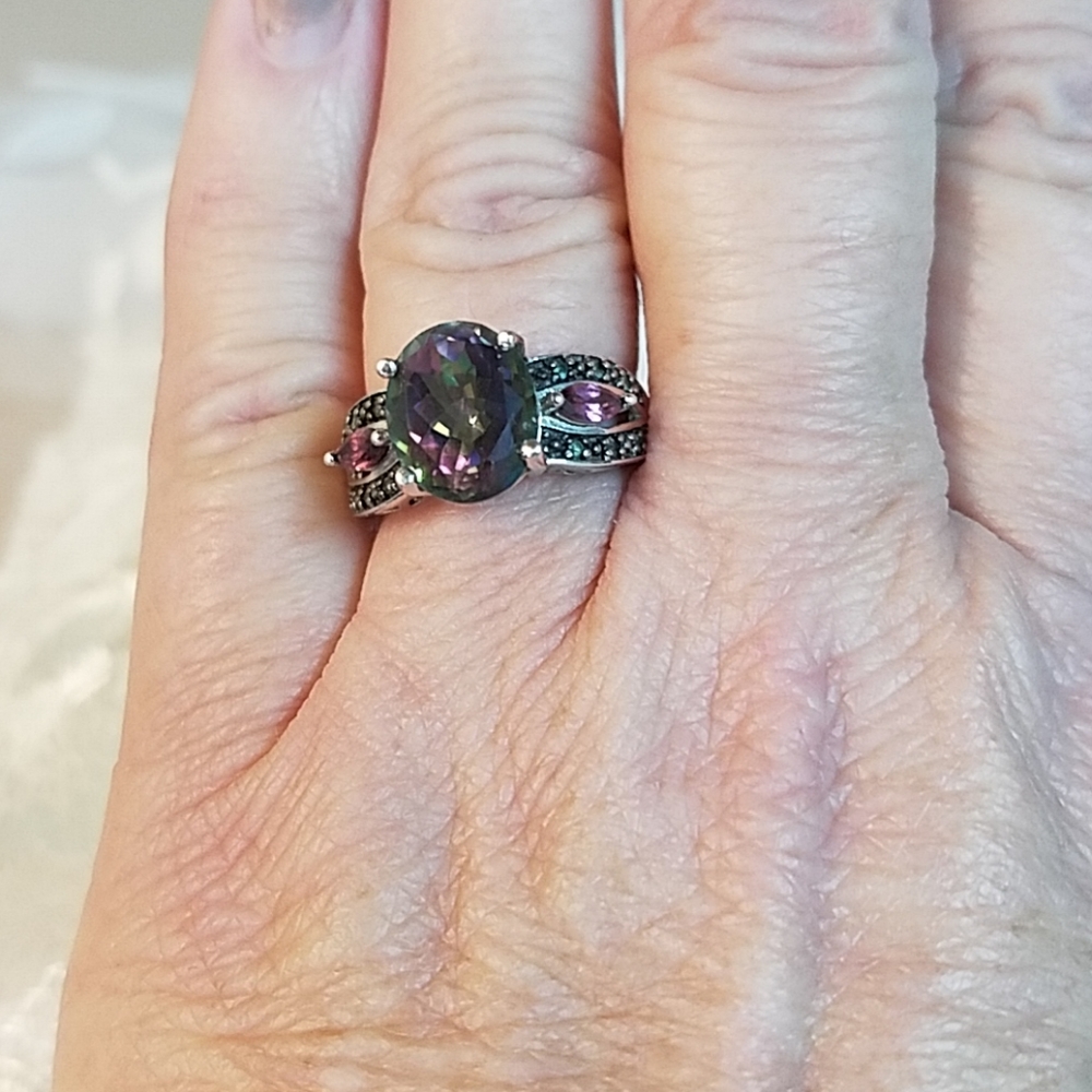 Sterling Silver Mystic Topaz Garnet Ring